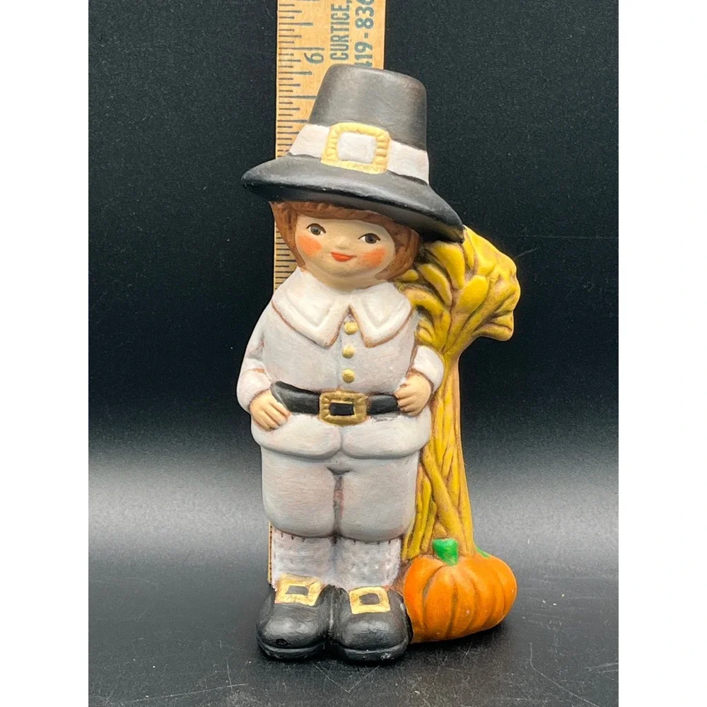 Vtg Ceramic Pilgrim Boy Figurine Thanksgiving Harvest Decor 6